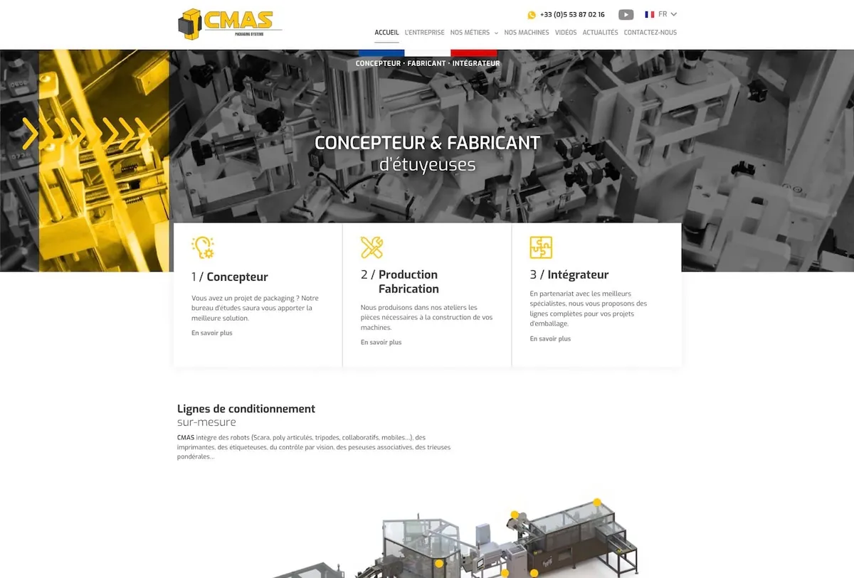 Site WordPress vitrine réalisé par Wycan pour CMAS Packaging - Packaging / emballage industriel
