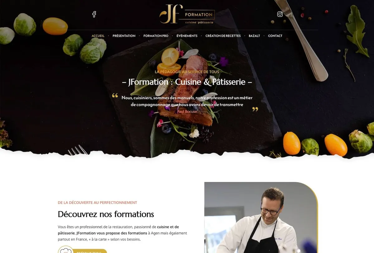Site WordPress vitrine réalisé par Wycan pour JFormation - Organisme de formation culinaire