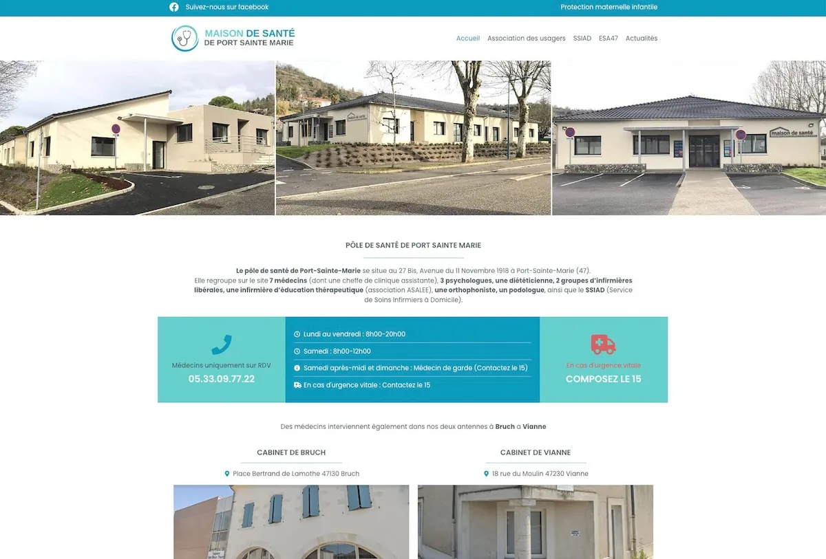 Site WordPress vitrine réalisé par Wycan pour le Pôle de Santé de Port Sainte Marie (47) - Santé / médical